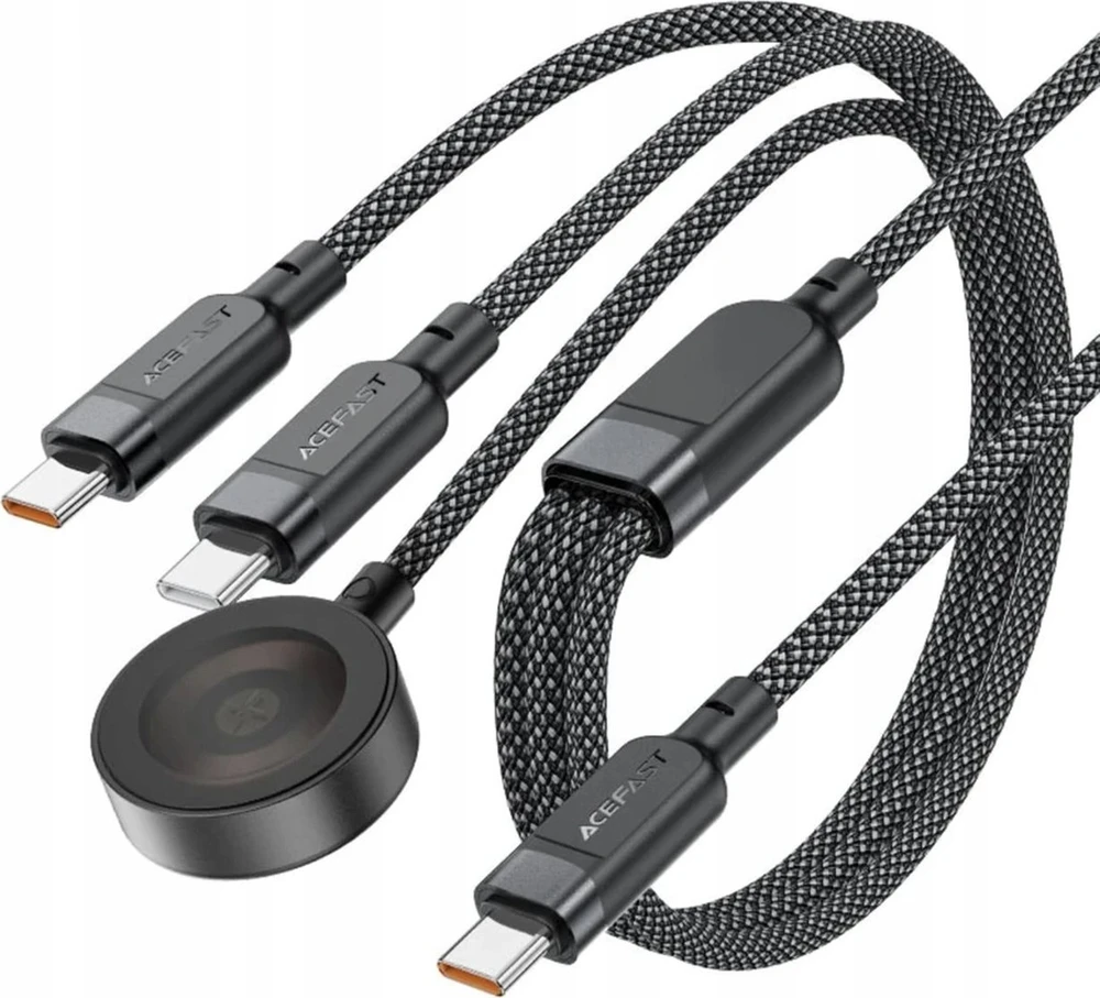 Acefast C6-11 USB-C 3in1 kabelis – 2x USB-C / Qi 480Mb/s 100W 1.2m – Juodos spalvos