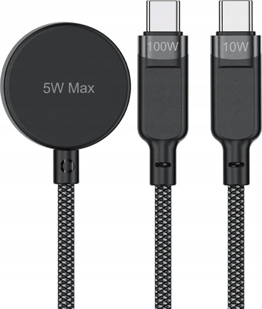 Acefast C6-11 USB-C 3in1 kabelis – 2x USB-C / Qi 480Mb/s 100W 1.2m – Juodos spalvos