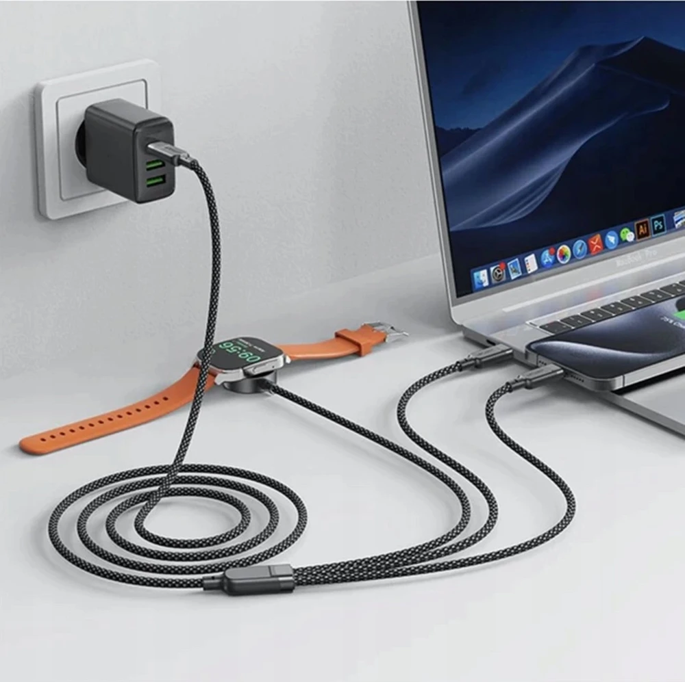Acefast C6-11 USB-C 3in1 kabelis – 2x USB-C / Qi 480Mb/s 100W 1.2m – Juodos spalvos