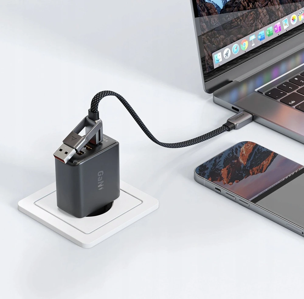 Acefast C13-05 USB-C – USB-A / USB-C kabelis 480Mb/s 3A 0.2m – Juodos spalvos