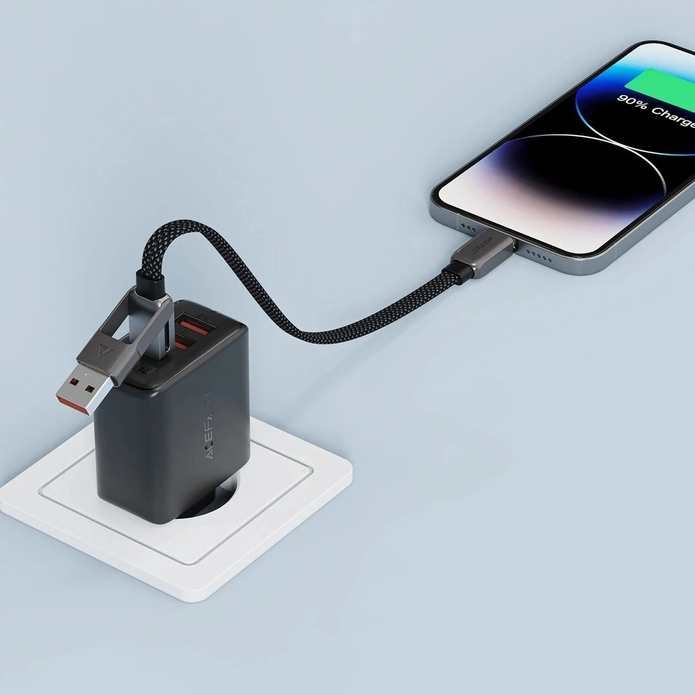 Acefast C13-05 USB-C – USB-A / USB-C kabelis 480Mb/s 3A 0.2m – Juodos spalvos