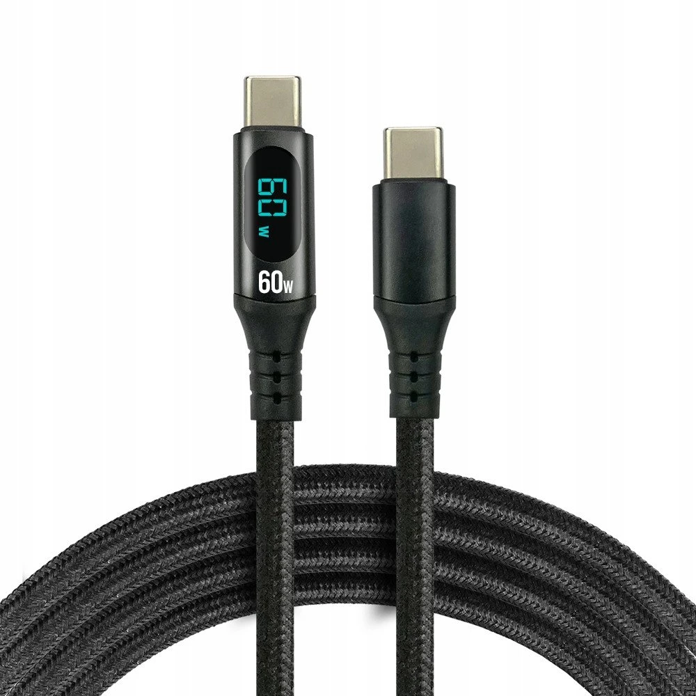 everActive 1m USB-C PD 3A 60W pintas kabelis su LCD ekranu CBB-1PDL