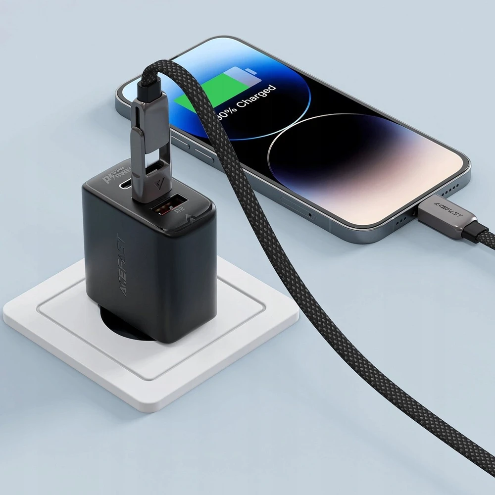 Acefast C13-04 USB-C – USB-A / USB-C kabelis 480Mb/s 3A 1.2m – Juodos spalvos