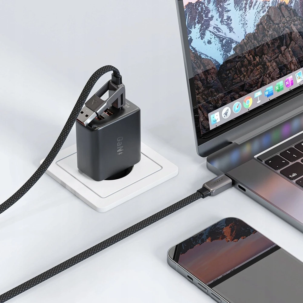Acefast C13-04 USB-C – USB-A / USB-C kabelis 480Mb/s 3A 1.2m – Juodos spalvos