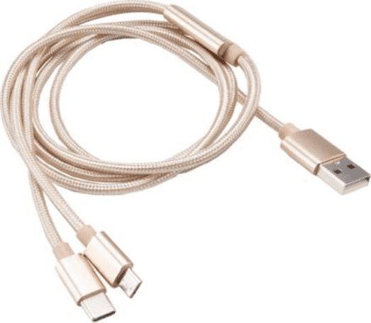 Akasa 2 in 1 USB 2.0 kabelis, tipas A į Micro-B ir C tipas - 1 m, auksinis