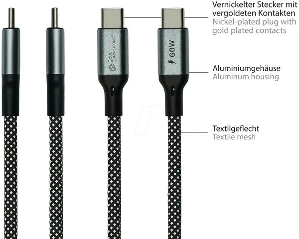 Kabelis USB Alcasa kabelis USB USB 2.0 USB C Juodas, Baltas (2060-MT010SW)