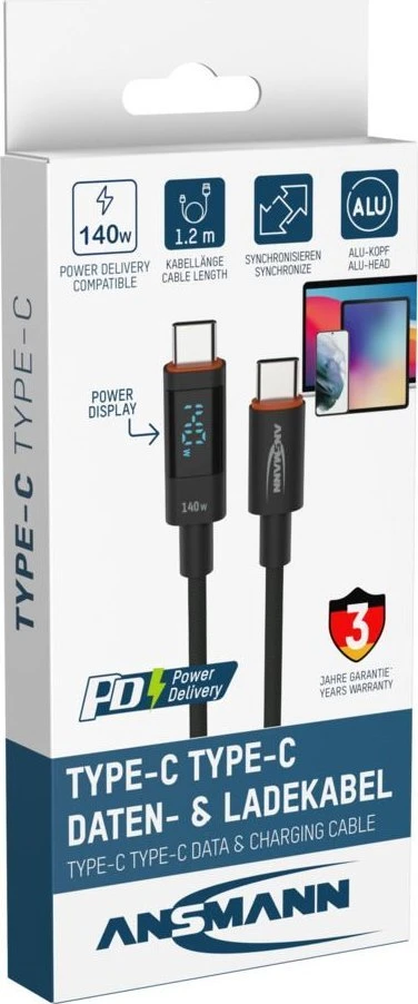 Kabelis USB Ansmann USB-C/USB-C 1700-0176 1.2 m 140 W Antracyt