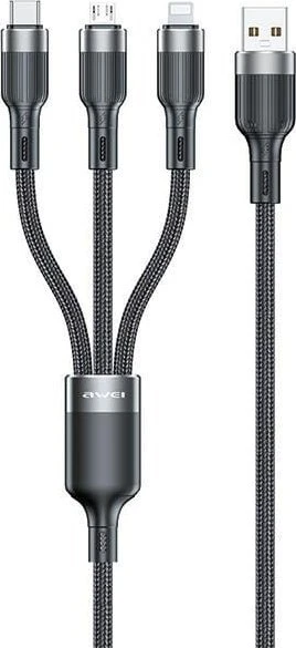 AWEI CL-975 usb-c/lightning/mico3in1 kabelis juodos spalvos