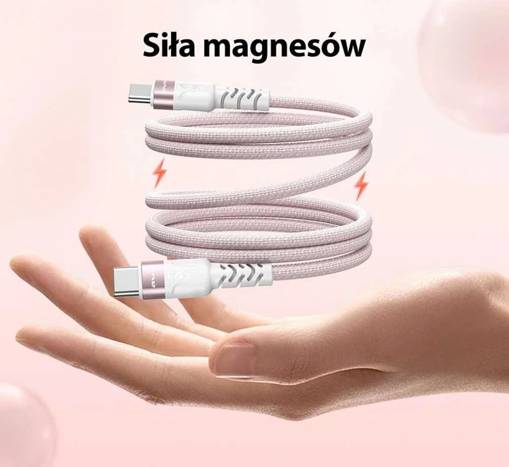 AWEI CL-166T USB-C to USB-C Magnetic Cable juodos spalvos