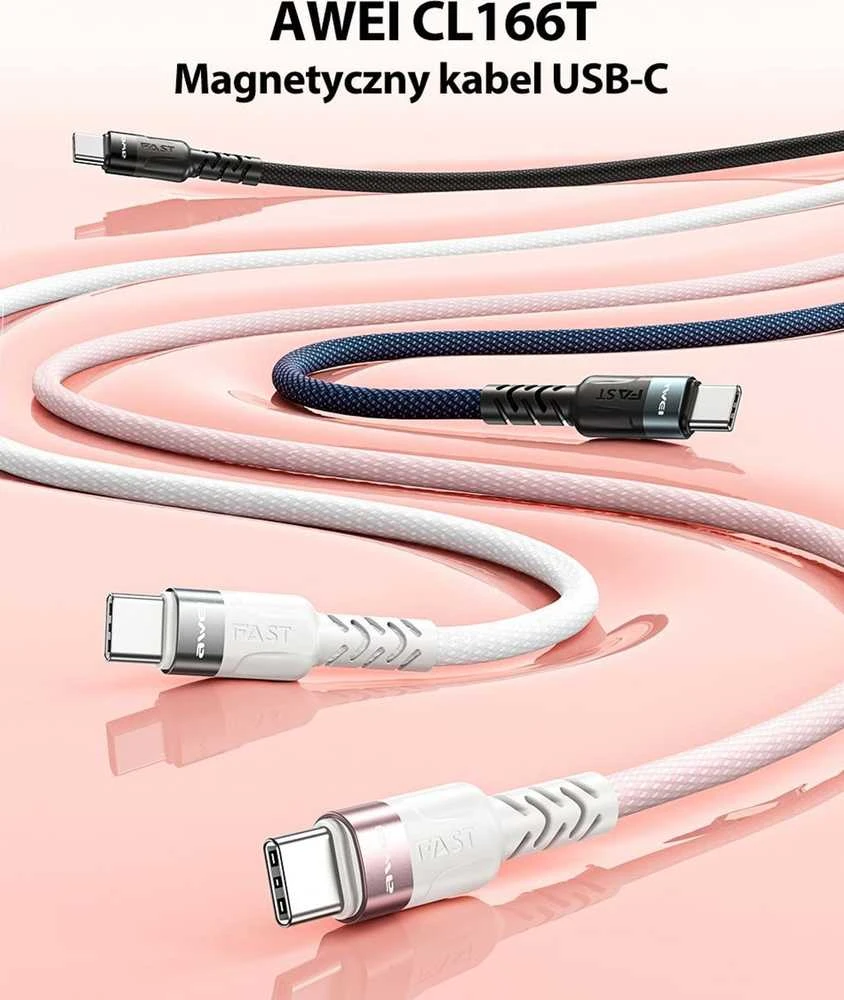 AWEI CL-166T USB-C to USB-C Magnetic Cable juodos spalvos
