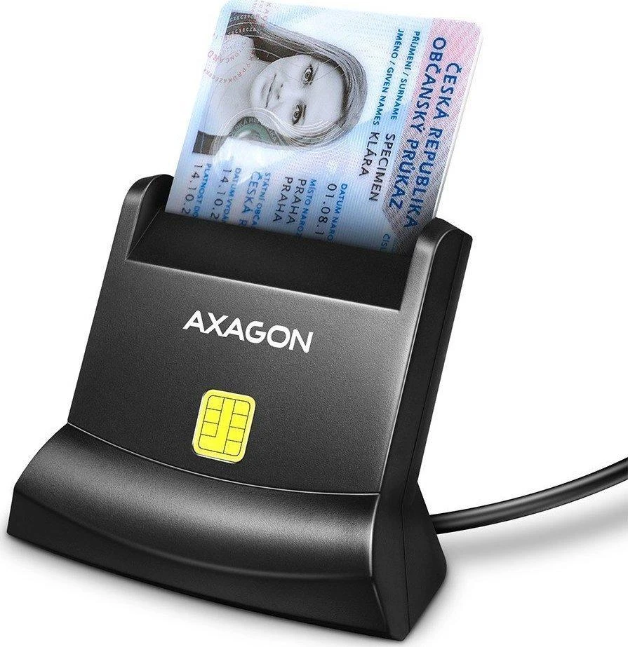 Axagon Universalus stalinis USB kontaktas Smart/ID kortelių skaitytuvas su ilgu USB-A laidu.