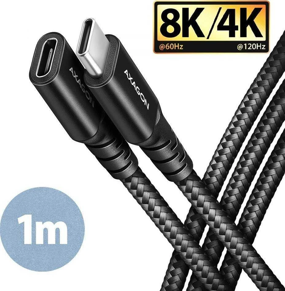 Axagon Extension USB 20Gbps kabelio ilgis 1 m. PD 240W, 5A, 8K HD video. Juodas braided.