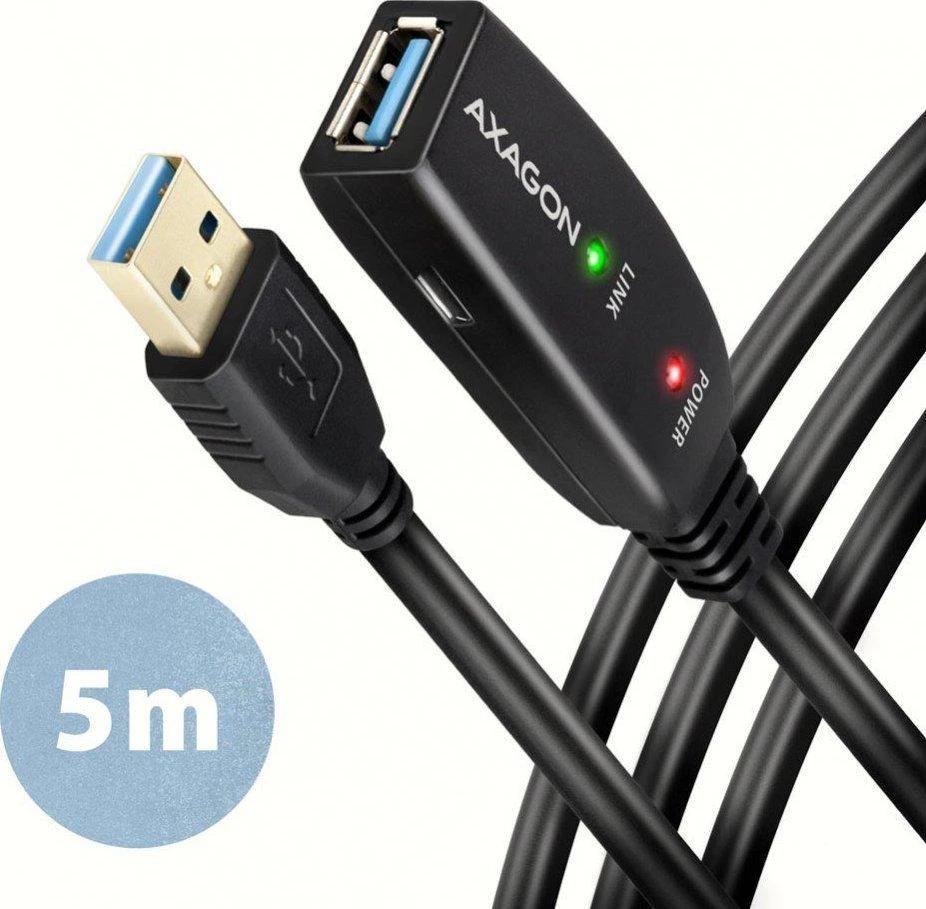 Axagon Active prailginimo USB 3.2 Gen 1 A-M > A-F laidas, 5 m ilgio. Maitinimo variantas.