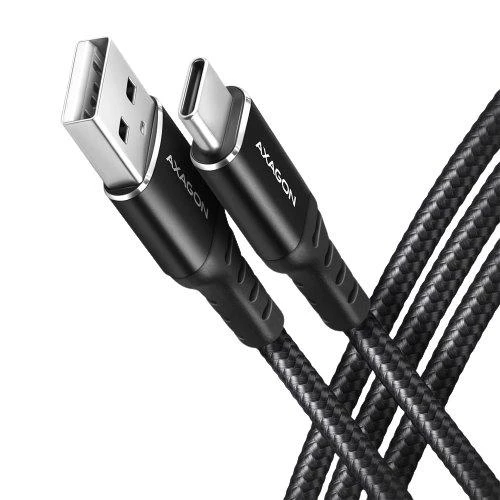 Axagon Data and charging USB 2.0 kabelio ilgis 1 m. 3A. Juodas braided.