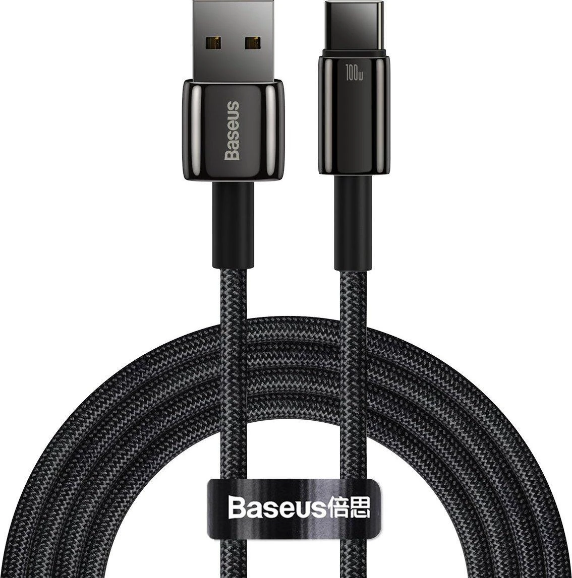 Baseus volframo auksinis kabelis USB prie USB-C, 100 W, 2 m (juodas)