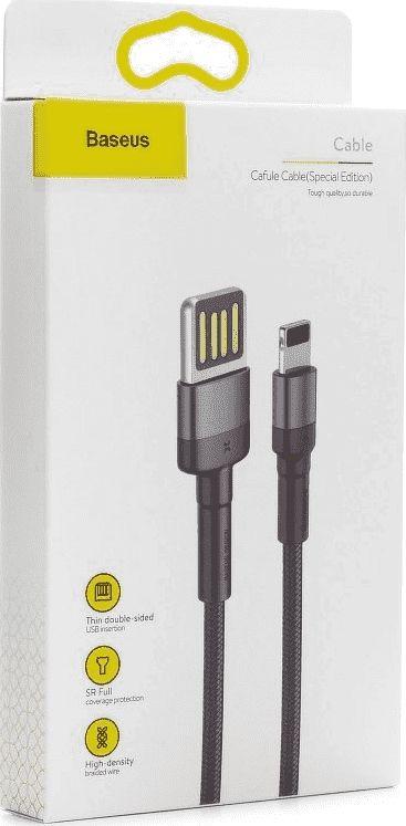 Baseus Cafule dvipusis USB Lightning kabelis 2.4A 1m - Pilkas / Juodas