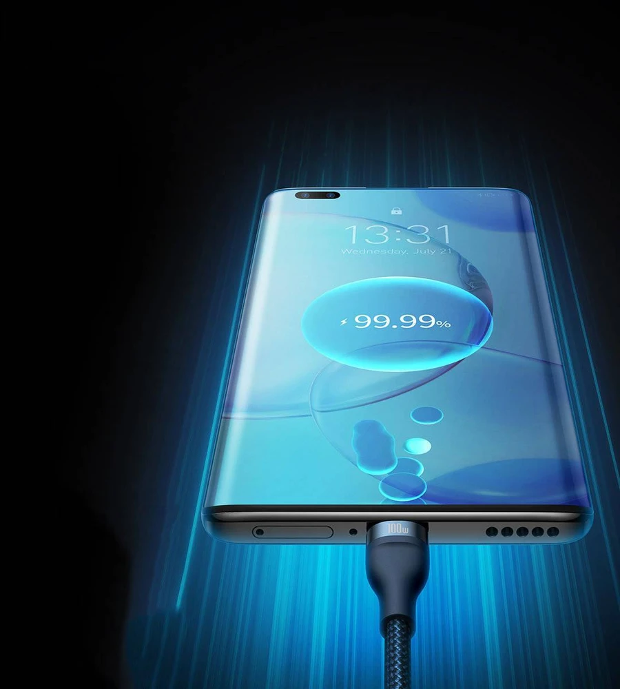 Baseus Flash Series 3in1 USB laidas USB-C + micro USB + Lightning 100W 1.2m - Mėlynas