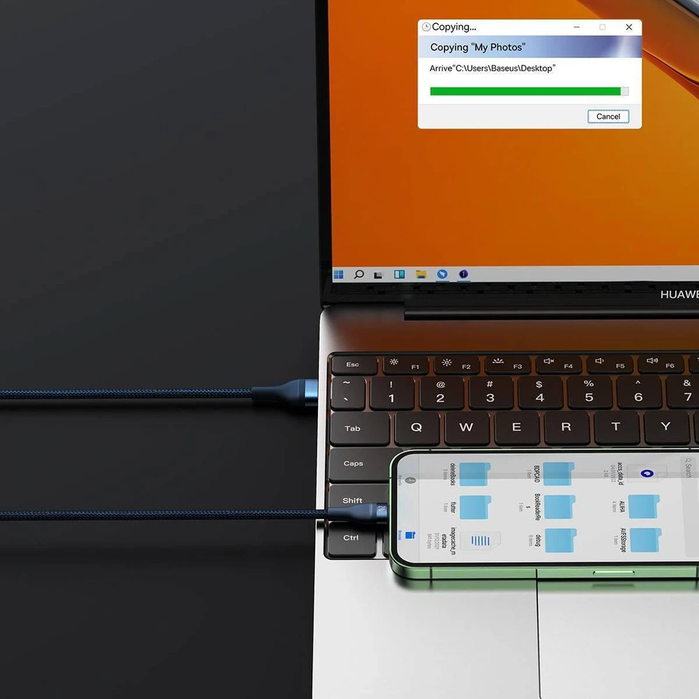 Baseus Flash Series 3in1 USB laidas USB-C + micro USB + Lightning 100W 1.2m - Mėlynas