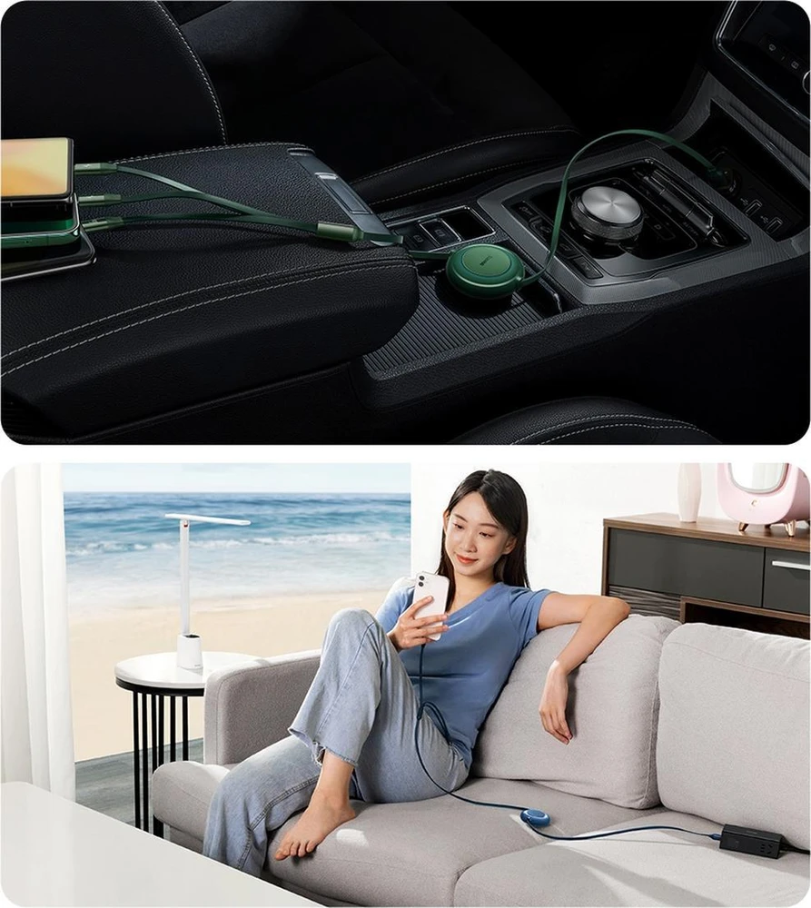 Baseus Bright Mirror 3 USB 3-in-1 kabelis skirtas micro USB USB-C Lightning 66W 2A 1,1m – Juodas