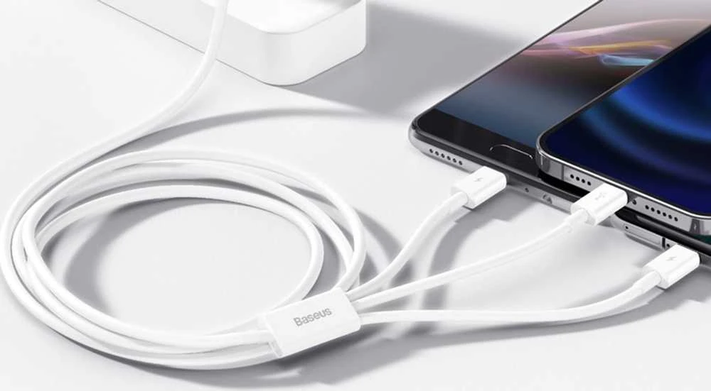 Greitas įkrovimas iš USB į M+L+C Baseus Superior Data 3.5A 0.5m (balta)