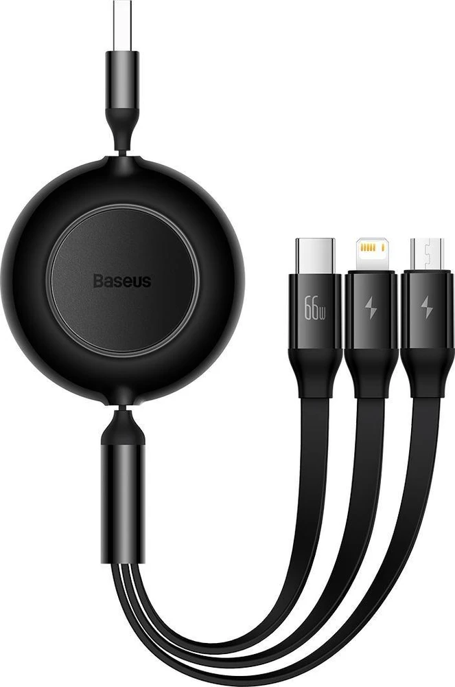 Baseus Bright Mirror 3 USB 3-in-1 kabelis skirtas micro USB USB-C Lightning 66W 2A 1,1m – Juodas