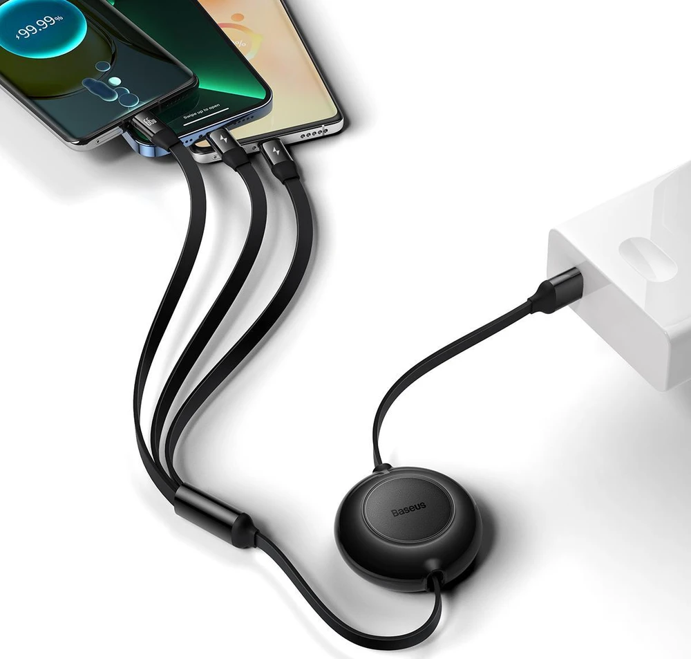 Baseus Bright Mirror 3 USB 3-in-1 kabelis skirtas micro USB USB-C Lightning 66W 2A 1,1m – Juodas