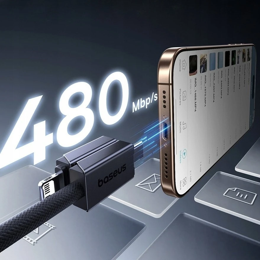Kabelis Baseus Versatile 60W USB-C - USB-C su adapterami USB-A i Lighting 1m - juoda