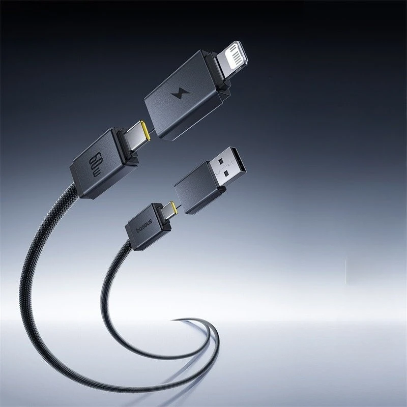 Kabelis Baseus Versatile 60W USB-C - USB-C su adapterami USB-A i Lighting 1m - juoda