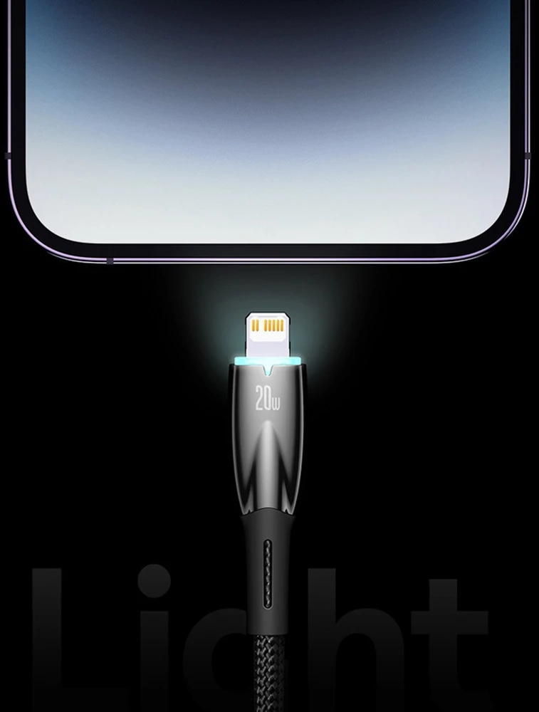 USB-C laidas, skirtas Lightning Baseus Glimmer Series, 20W, 1m (baltas)