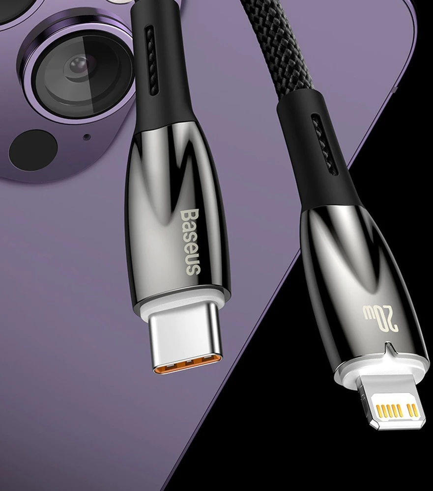USB-C laidas, skirtas Lightning Baseus Glimmer Series, 20W, 1m (baltas)