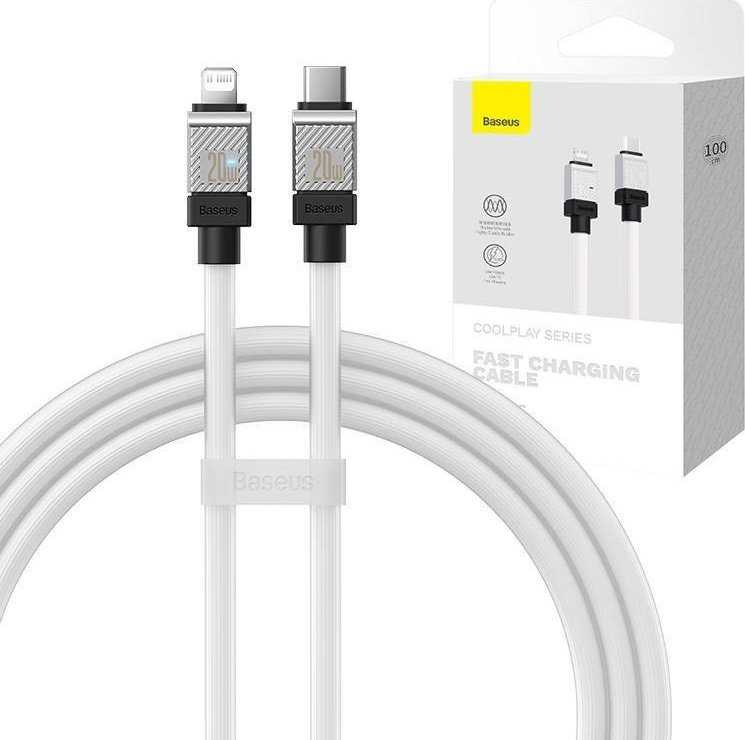 Greito įkrovimo kabelis Baseus USB-C su Coolplay Series 1m, 20W (baltas)