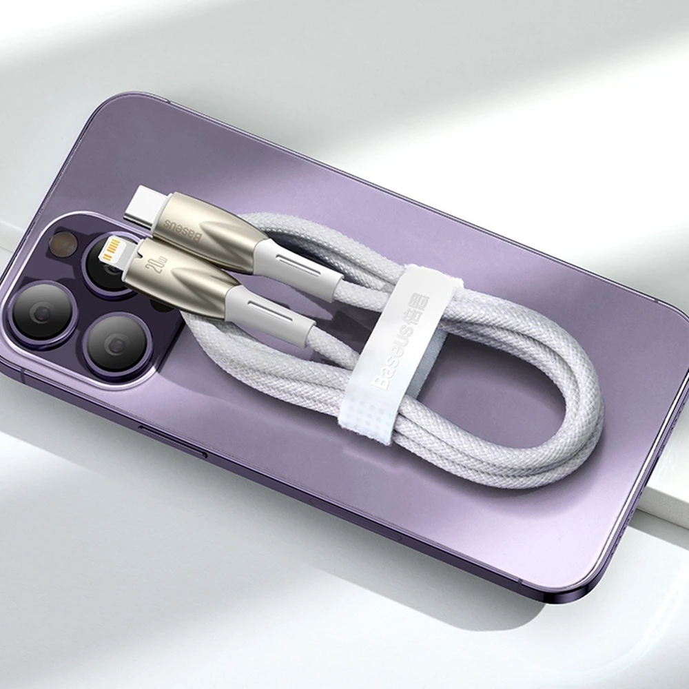 USB-C laidas, skirtas Lightning Baseus Glimmer Series, 20W, 1m (baltas)