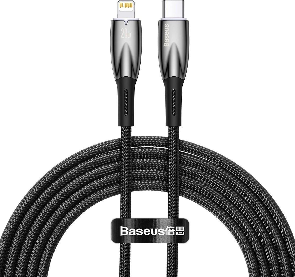 USB-C laidas, skirtas Lightning Baseus Glimmer Series, 20W, 2m (juodas)