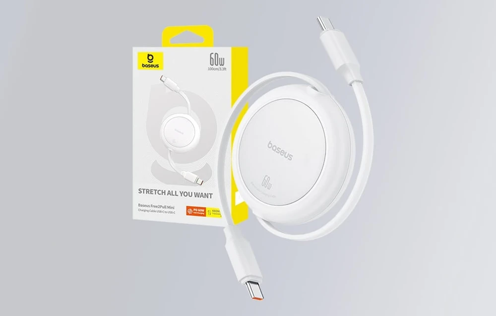 Baseus Free2Pull Mini USB-C į USB-C USB laidas, 60 W, 1, (balta)