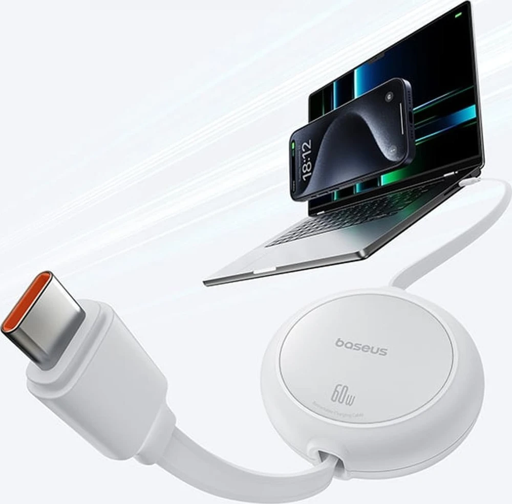 Baseus Free2Pull Mini USB-C į USB-C USB laidas, 60 W, 1, (balta)