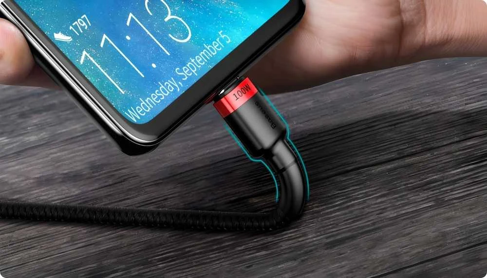 Kabelis Baseus Cafule USB-C į USB-C 100W, 1m, 2 vnt (raudona juoda, pilka juoda)