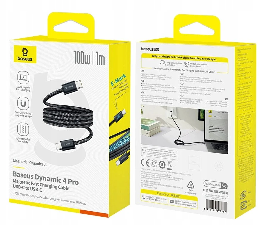 Baseus Dynamic 4 Pro Fast USB-C kabelis - USB-C 100W 1m - Juodas