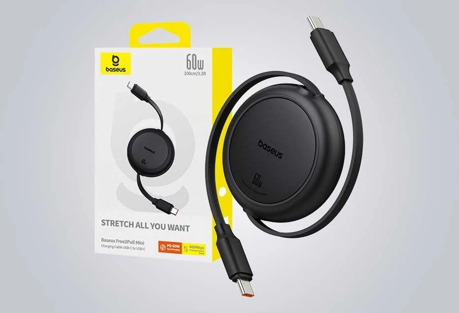 Baseus Free2Pull Mini USB-C į USB-C USB laidas, 60 W, 1, (juodas)