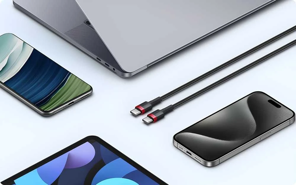 Kabelis Baseus Cafule USB-C į USB-C 100W, 1m, 2 vnt (raudona juoda, pilka juoda)