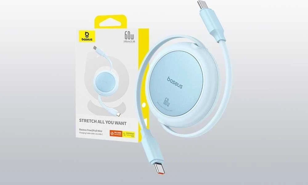 Baseus Free2Pull Mini USB-C į USB-C 60 W USB kabelis, 1m (mėlynas)