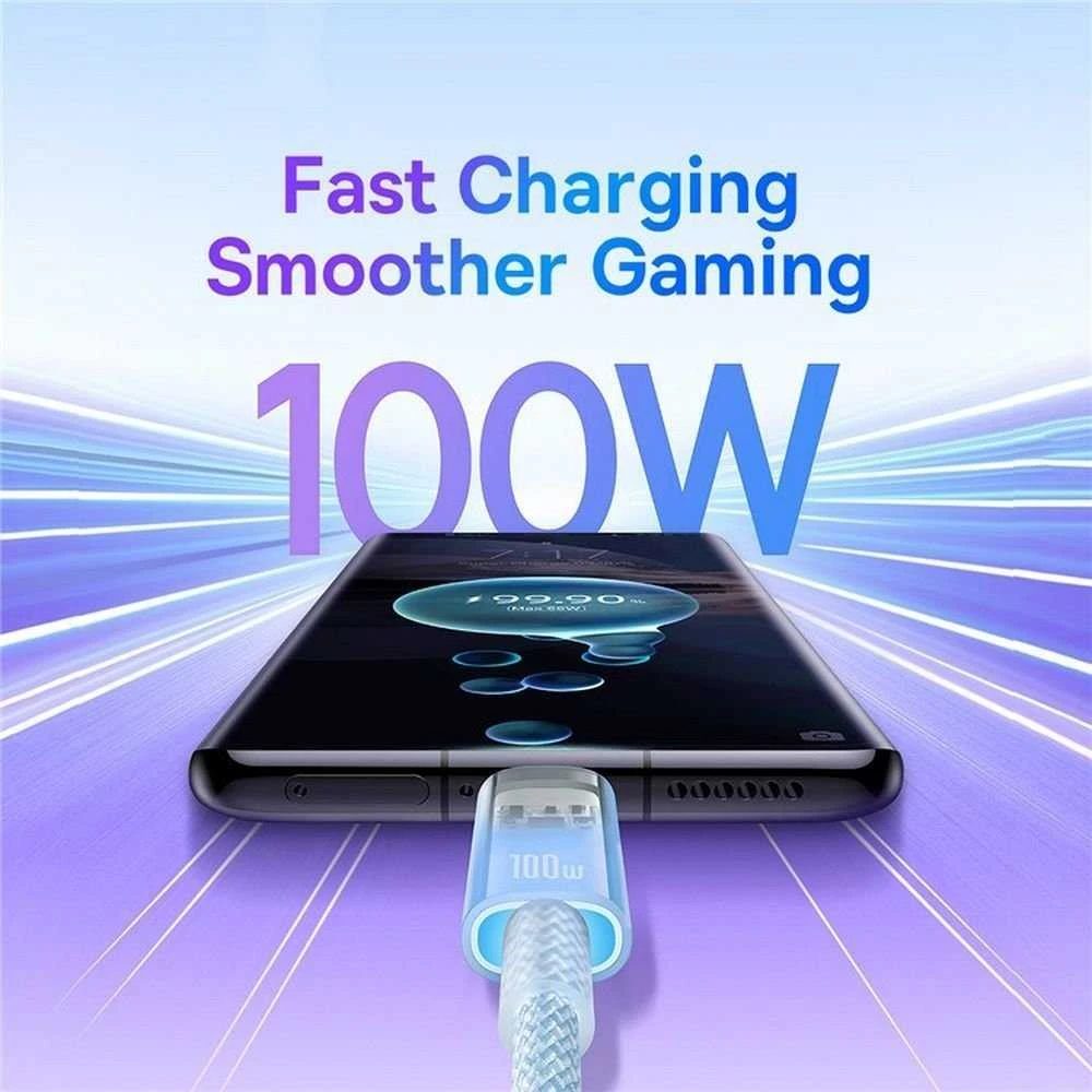 Baseus Explorer 100W USB-C – USB-C laidas su išmaniuoju temperatūros jutikliu 1 m – mėlynas