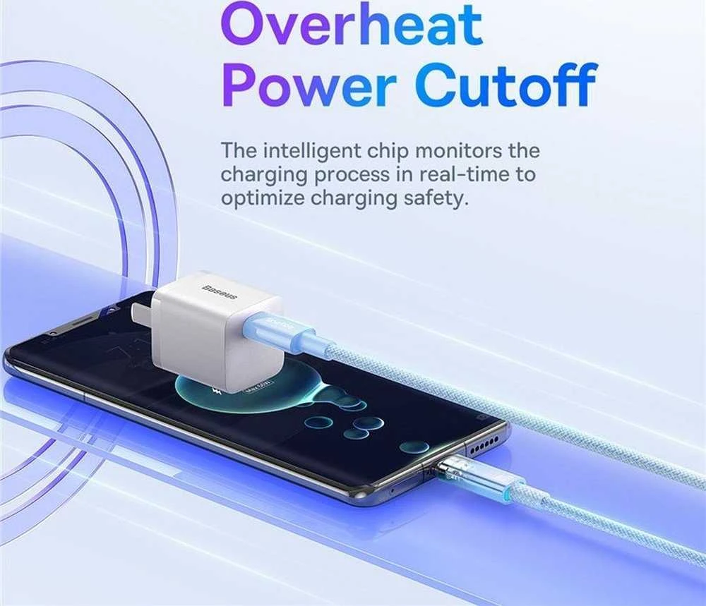 Baseus Explorer 100W USB-C – USB-C laidas su išmaniuoju temperatūros jutikliu 1 m – mėlynas