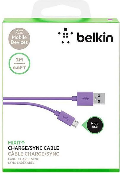 Belkin Range 2m Micro USB kabelis išmaniesiems telefonams ir planšetiniams kompiuteriams - Violetinė