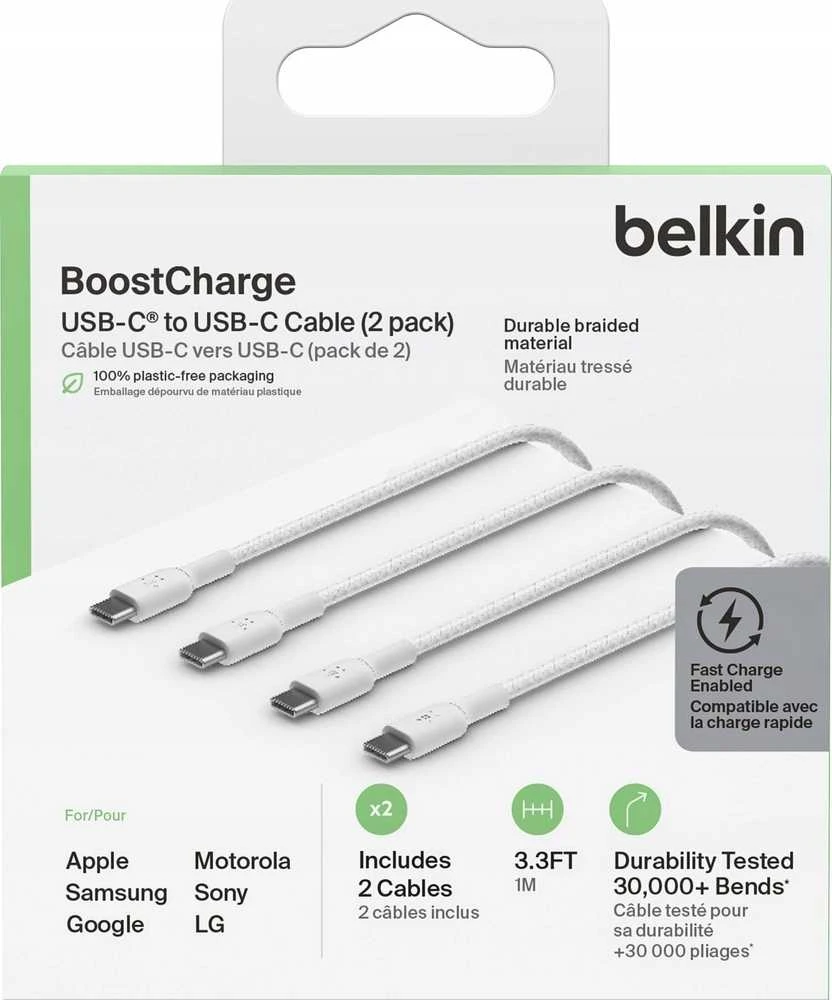 Kabelis USB Belkin USB-C - USB-C 1 m Baltas (CAB003BT1MWH2PK)