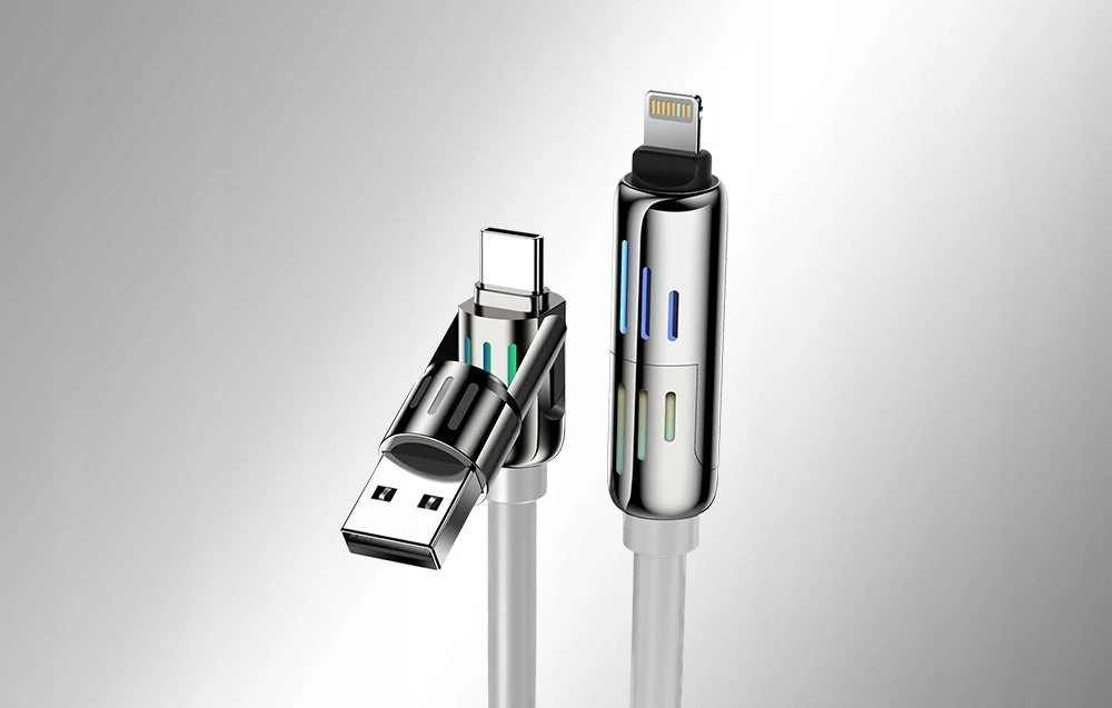 Kabelis 4w1 USB-C / USB-A arba USB-C / Lightning Blitzwolf BW-HDC6 1,2 m 240 W RGB (pilka)