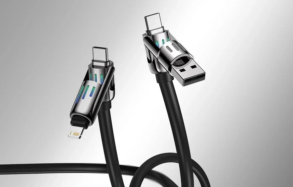 Kabelis 4w1 USB-C / USB-A arba USB-C / Lightning Blitzwolf BW-HDC6 1,2 m 240 W RGB (pilka)