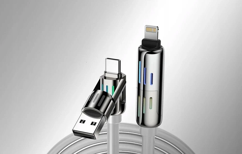 Kabelis 4w1 USB-C / USB-A arba USB-C / Lightning Blitzwolf BW-HDC6 1,2 m 240 W RGB (pilka)
