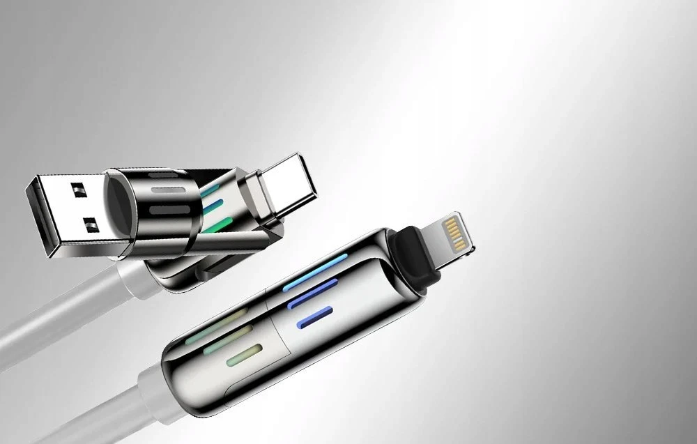 Kabelis 4w1 USB-C / USB-A arba USB-C / Lightning Blitzwolf BW-HDC6 1,2 m 240 W RGB (pilka)