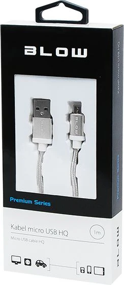 Blow USB A - micro B jungtis 1.0m, pintas, sidabrinis