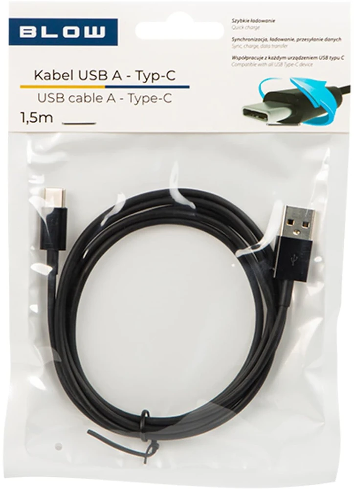Blow USB 2.0 A jungtis – USB-C 1.5 m juodas